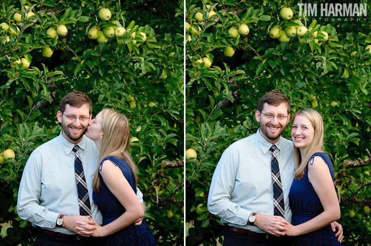 engagement shoot in an apple orchard