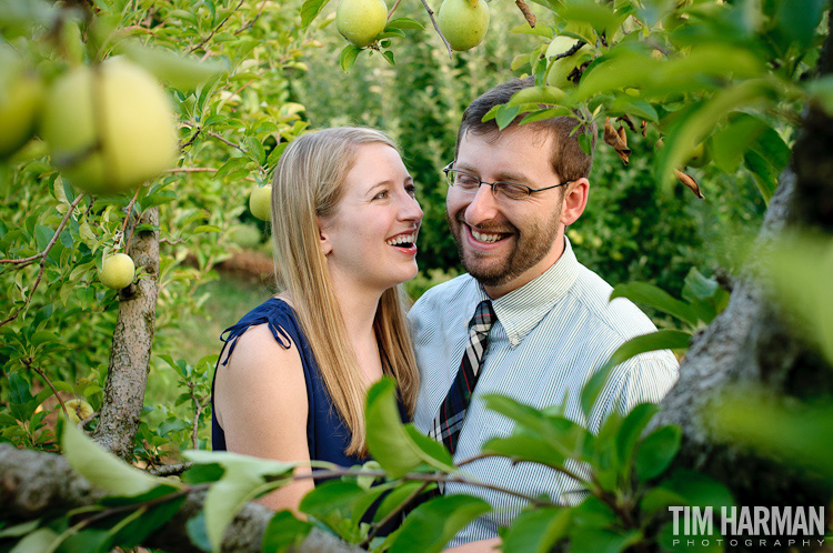 engagement shoot in an apple orchard