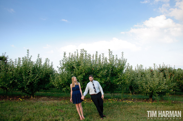 engagement shoot in an apple orchard